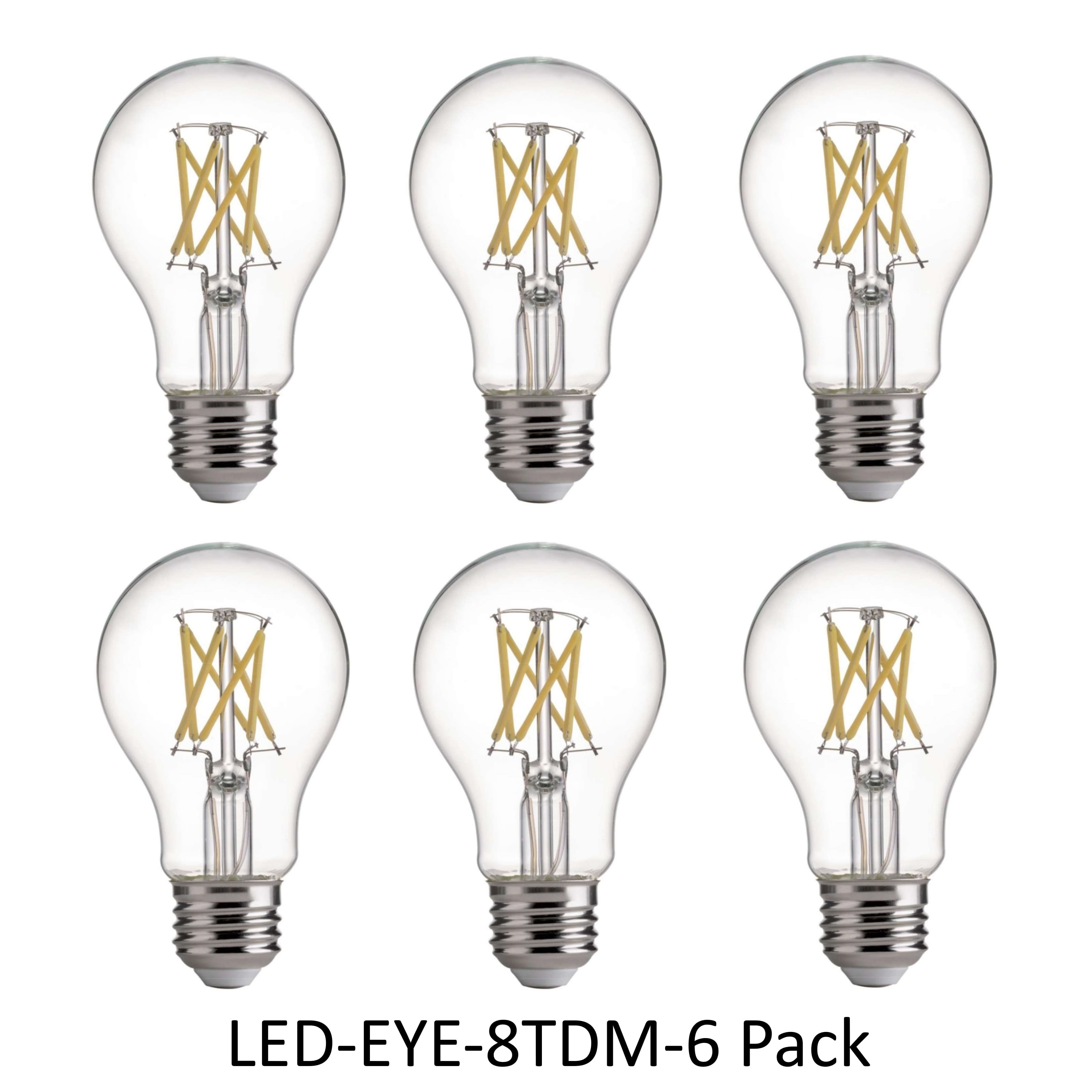 Clear Glass Dimmable LED Filament Bulbs, Set of 5