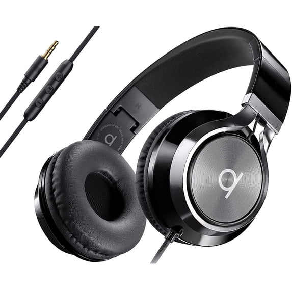 ARTIX CL750 Wired Headphones with Mic, Black, Noise Isolating On-Ear Headphones for Computer and Laptop Wired, Plug in Corded Headphone with Wire (Foldable, Aux Jack 3.5mm)