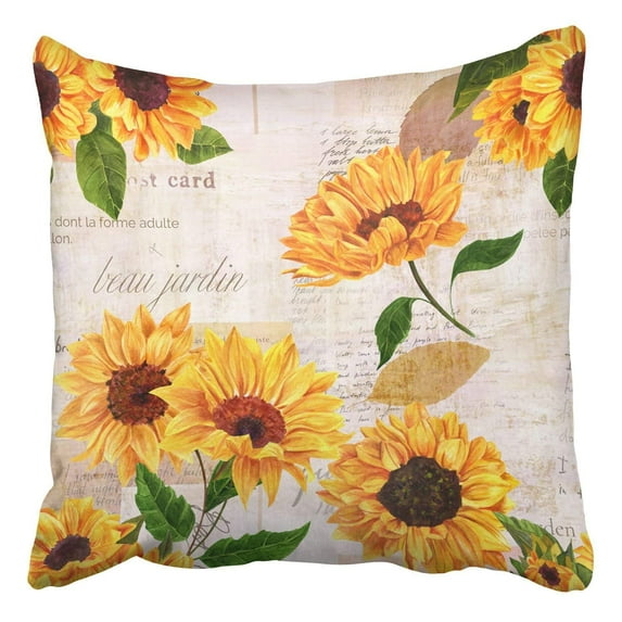 ARTJIA A Pattern Hand Drawn Vibrant Yellow Watercolor Sunflowers On The Old Pillowcase 20x20 inch