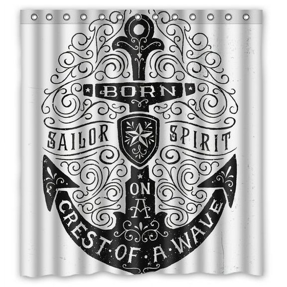ARTJIA Anchor Born on a Crest of Wave Sailor Spirit Waterproof Polyester Fabric Shower Curtain 66x72 inches