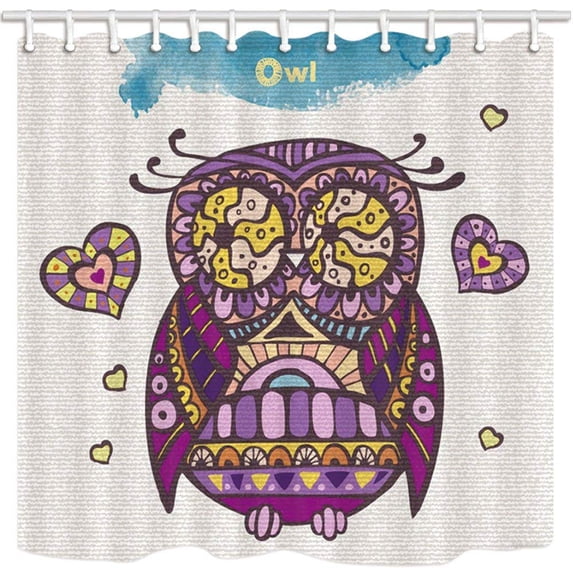 ARTJIA Animal Decor By Cartoon Abstract Violet Owl Domestic Or Hotel Polyester Fabric Bathroom Shower Curtain 66x72 inches