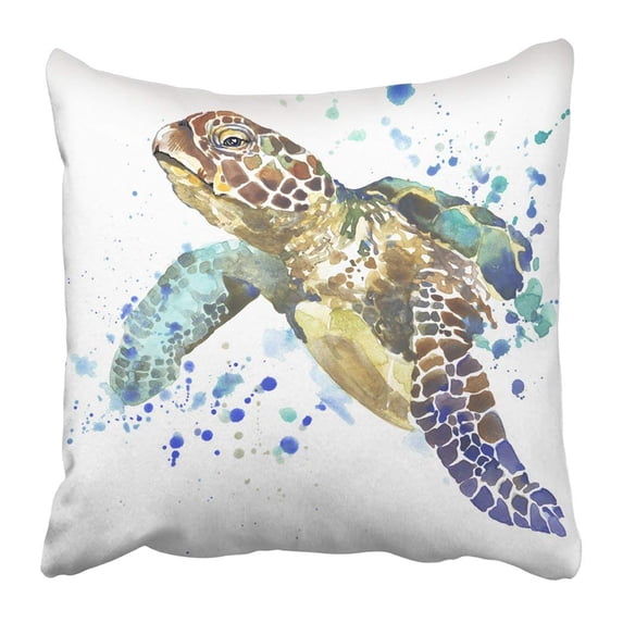 ARTJIA Animal Sea Turtle Graphics With Splash Watercolor Unusual For Design Wildlife Pillowcase 20x20 inch