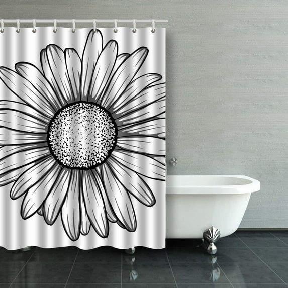 ARTJIA Beautiful Monochrome Black And White Daisy Flower Isolated Shower Curtain Bathroom Curtain 48x72 inches