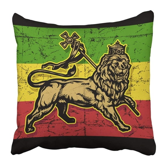 ARTJIA Black Rasta Lion Of Judah Flag Green Reggae Pillowcase 16x16 inch