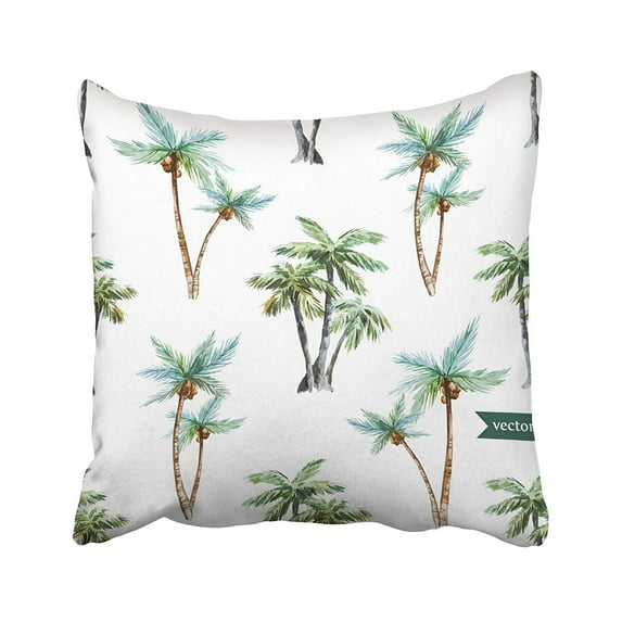 ARTJIA Blue Vintage Watercolor Pattern Tropical Palm Trees White Leaf Beach Silhouette Pillowcase Pillow Cushion Cover 20x20 inches