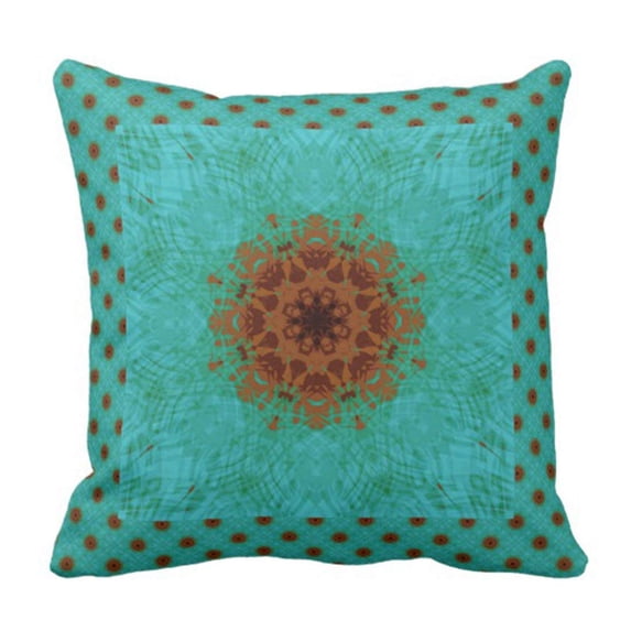 ARTJIA Brown Ornate Peacock Green and Rust Graphic Floral Teal Medallion Pillowcase Cover 18x18 inch