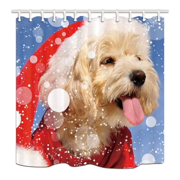 ARTJIA Christmas A Dog With A Christmas Hat Polyester Fabric Bathroom Shower Curtain 66x72 inches