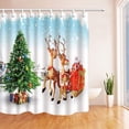 thumbnail image 1 of ARTJIA Christmas Cartoon Santa Claus Driving Reindeer Against House and Christmas Tree Polyester Fabric Bath Curtain, Bathroom Shower Curtain 66x72 inches, 1 of 1