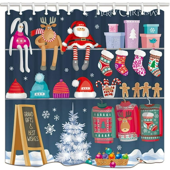 ARTJIA Christmas Decor Children Love Toy in Shop for New Year Polyester Fabric Bathroom Shower Curtain 66x72 inches