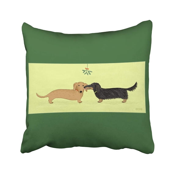 ARTJIA Christmassy Dachshund Mistletoe Kiss Wiener Dog Christmas Pillowcase Pillow Cushion Cover 16x16 inches