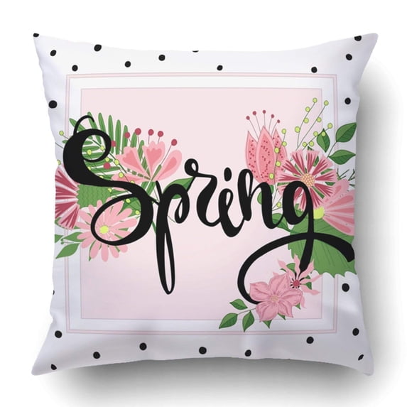 ARTJIA Colorful Beauty Spring With Beautiful Flowers With Lettering Flyers Green Bloom Pillowcase Cover Cushion 18x18 inch