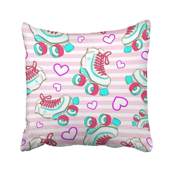 ARTJIA Colorful Girly With Cute Glamour Roller Skates Girls Sport Love Glam 1980S 1990S 70S 80S Pillowcase Pillow Cover 18x18 inches