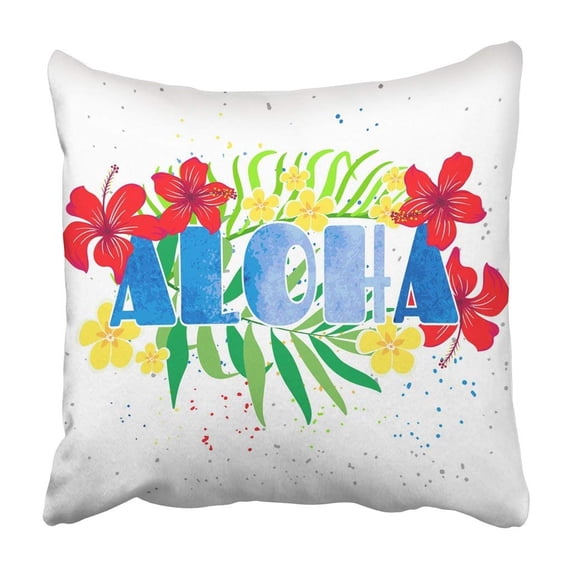 ARTJIA Colorful Palm Inscription Aloha With Tropical Flowers In The Bright Beautiful Pink Tree Pillowcase 16x16 inch