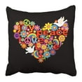 thumbnail image 1 of ARTJIA Colorful Peace Heart Shape with Hippie Symbolic and Doves Sign Flowers Psychedelic 1960S 1970S 60S Pillowcase Pillow Cover 20x20 inches, 1 of 1
