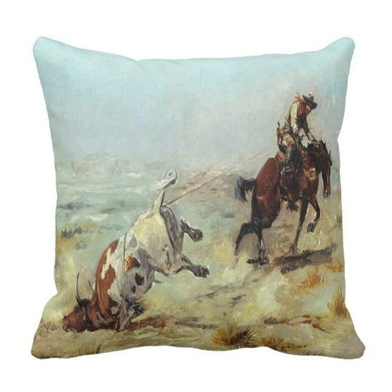 ARTJIA Cowgirl Vintage Western Cowboy Roping Steer Rodeo Pillowcase Cushion Cover 16x16 inches