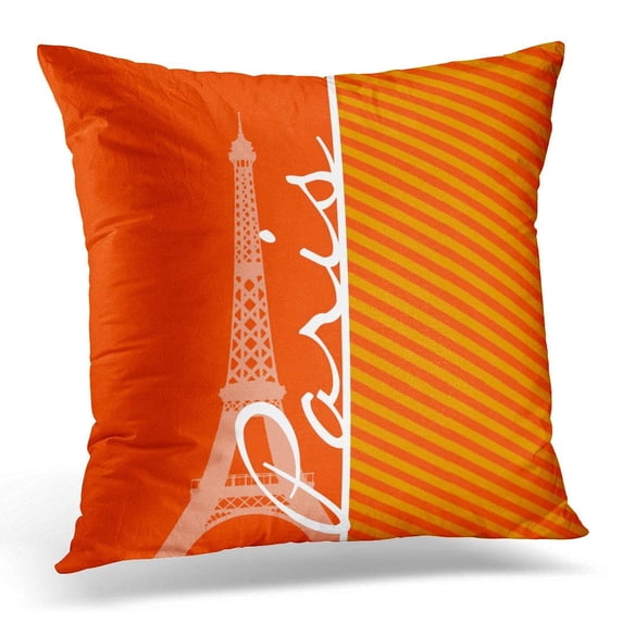 ARTJIA Cute Eiffel Orange Stripes Tower Pillowcase Cushion Cover 18x18 inches