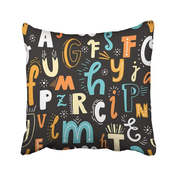 ARTJIA Cute English Hand Written Alphabet Vintage Lowercase And Uppercase Letters Fine Lettering Pillowcase Cover 20x20 inch