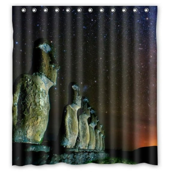 ARTJIA Easter Island Moai Statue In Starry Night Milky Way Waterproof Bathroom Fabric Shower Curtain 66x72 inches