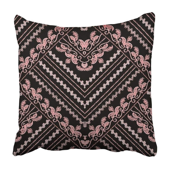 Pink Flower ARTJIA Embroidery Floral Gold Black With Vintage Embroidered Pink ...