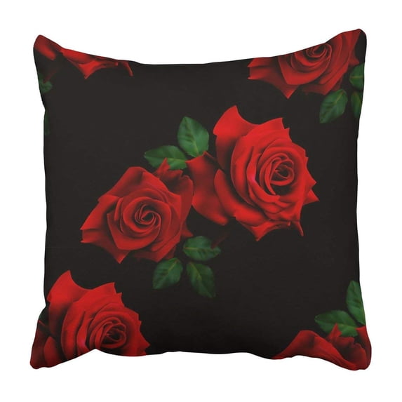 ARTJIA Flower Beautiful With Red Roses On Black Love Floral Beauty Leaf Artistic Blooming Clip Pillowcase Cover 20x20 inch