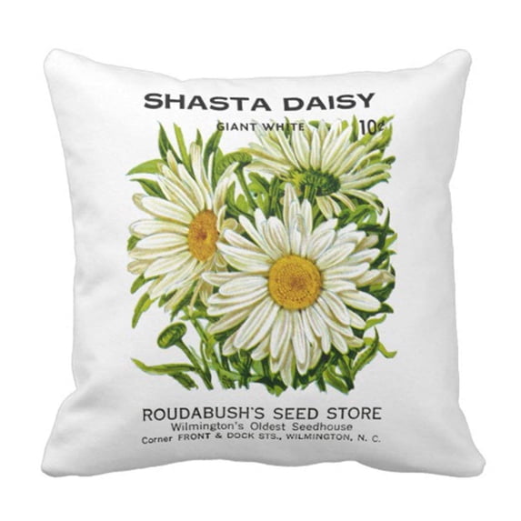 ARTJIA Flower Garden Shasta Daisy Vintage Seed Moffa Pillowcase Cover 18x18 inch