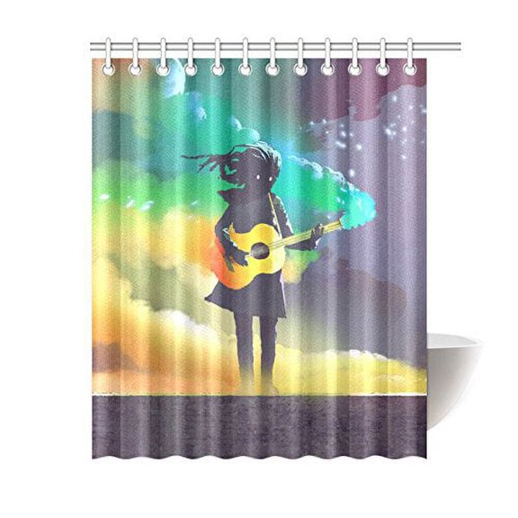 ARTJIA Girl Playing The Magic Guitar Bathroom Waterproof Fabric Shower Curtain 60x72 inches