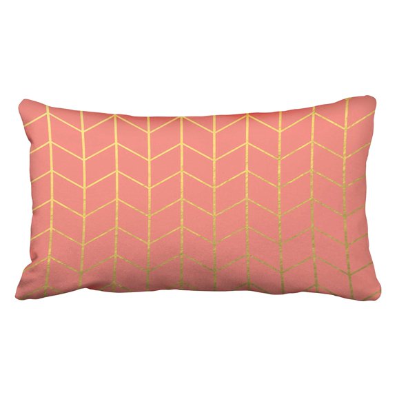 ARTJIA Gold Chevron Coral Pink Backg Modern Chic Pillowcase Cushion Cover 20x30 inch