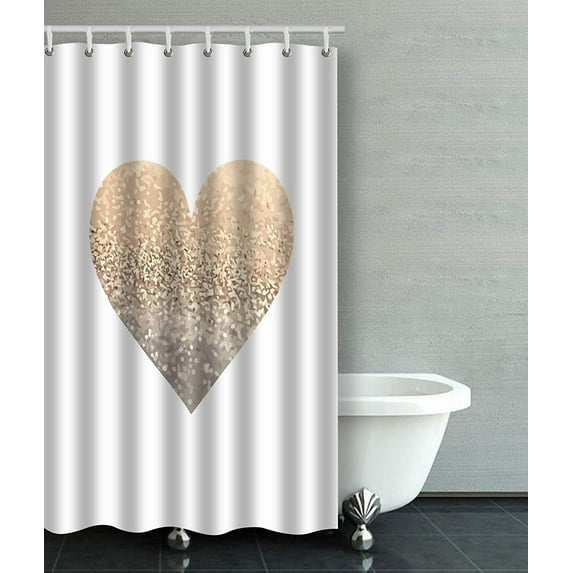 ARTJIA Gold Heart White Bathroom Shower Curtain 48x72 inches