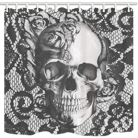 ARTJIA Gothic Colourless Skull And Rose Romance And Death Polyester Fabric Bathroom Shower Curtain 66x72 inches