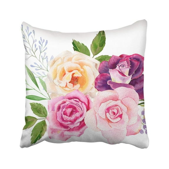 ARTJIA Green Beautiful Hand Watercolor Mockup Clipart Of Roses Bouquets And Buds And So On Pink Pillowcase Throw Pillow Cover 18x18 inches