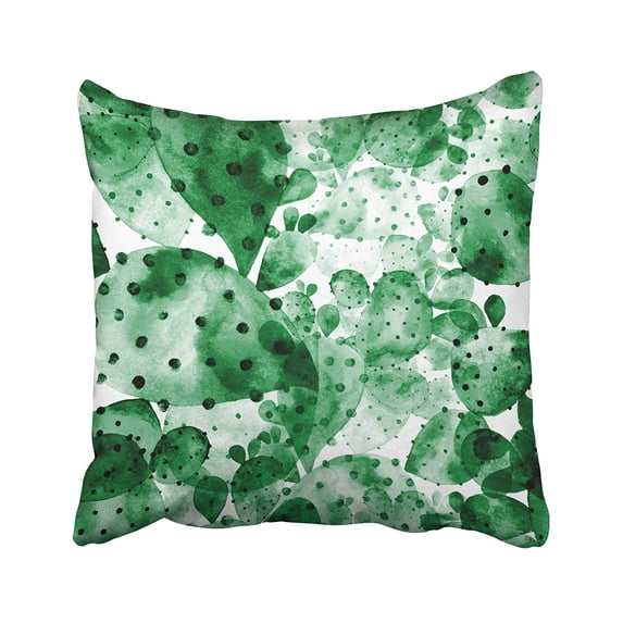 ARTJIA Green Watercolour Watercolor Raster Floral Unusual Cactus Cacti Bohemian Mexican Pillowcase Pillow Cushion Cover 18x18 inches