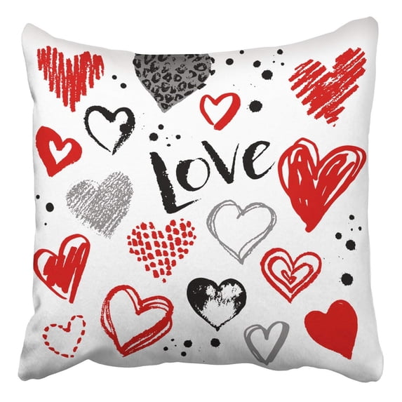 ARTJIA Hand Drawn Collection Grunge Valentine Hearts On White Pillowcase Cover Cushion 16x16 inch