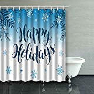 ARTJIA Happy Holidays Modern New Year Snowflakes And Branches On Blue  Background Christmas Shower Curtain Polyester Bathroom Curtain 60x72 inches  