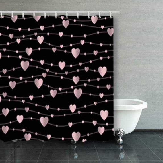 ARTJIA Holiday Seamless Pattern Pink Hearts Shower Curtains Bathroom Curtain 66x72 Inch