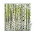 thumbnail image 1 of ARTJIA Home Bath Decor Fabric Green Birch Tree Shower Curtain Hooks 66x72 Inches-Bare Birch Trees with Fresh Green Leaves in Spring Curtains, 1 of 3