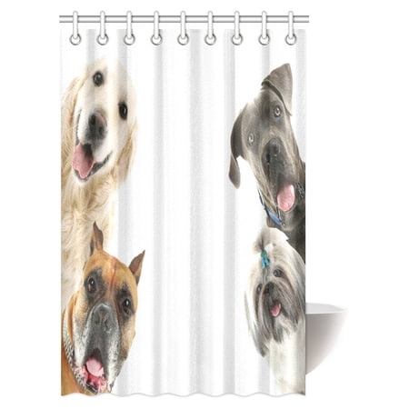 ARTJIA Kids and Teen Room Decor Collection, Pattern with Dogs Retro Style Picture Fabric Bathroom Shower Curtain Set, 48x72 Inches
