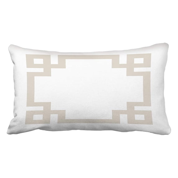 ARTJIA Linen Beige And White Greek Key Border Pillowcase Cushion Cover 20x30 inch