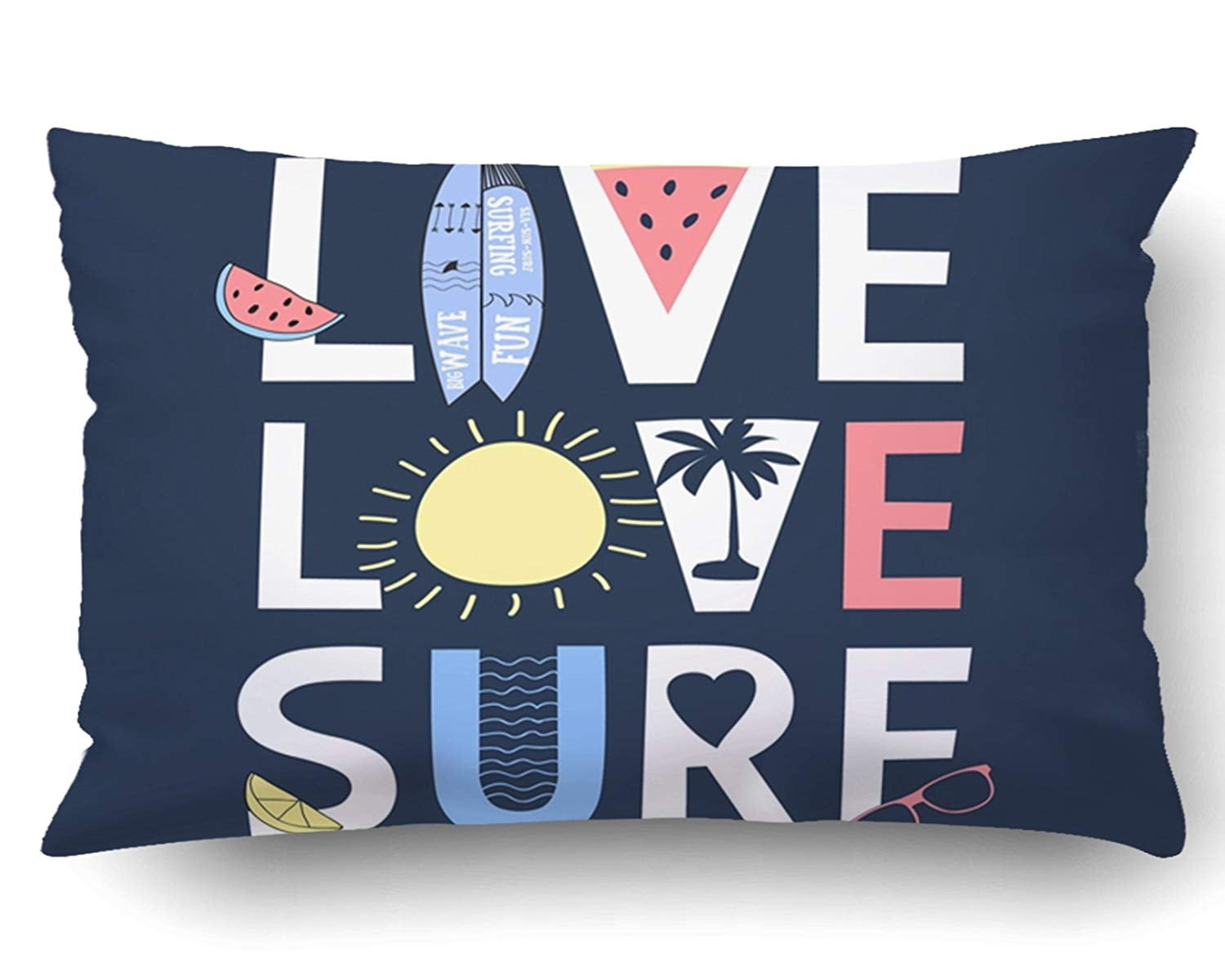 ARTJIA Live Love Surf Slogan Pillowcase Pillow Cushion Cover 20x30 inch Walmart