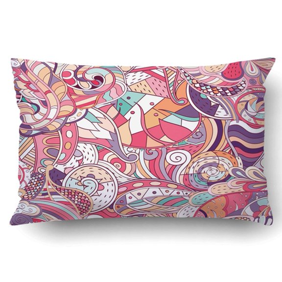 ARTJIA Mehendi Ethnic colorful harmonious doodle texture Curved doodling mehndi motif Pillowcase Throw Pillow Cover Case 20x30 inches