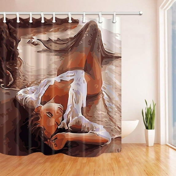 ARTJIA Mermaid Watercolor Mermaid Sleeping Beauty Wear White Clothes Lying on Beach Polyester Fabric Bath Curtain, Bathroom Shower Curtain 66x72 inches