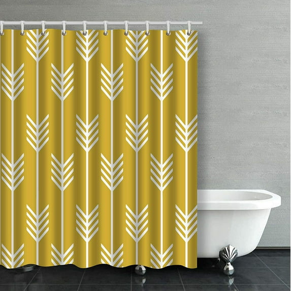 ARTJIA Modern Arrow Fletching Pattern Mustard Yellow Bathroom Shower Curtain 60x72 inches