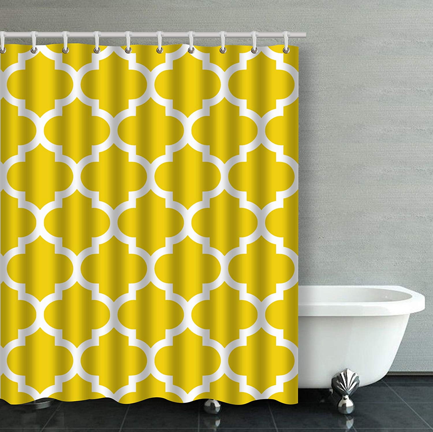 ARTJIA Moroccan Quatrefoil Lemon Yellow Bathroom Shower Curtain 60x72 ...