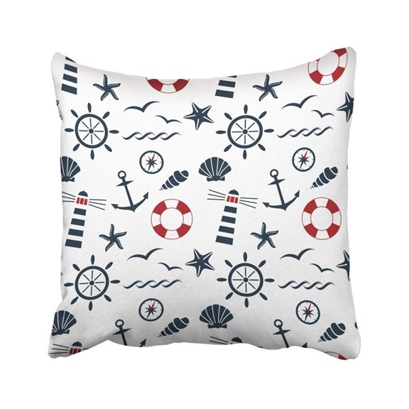 ARTJIA Navy Anchor Nautical On The White Raster Red Navigation Naval Steering Wheel Beacon Pillowcase Throw Pillow Cover Case 16x16 inches