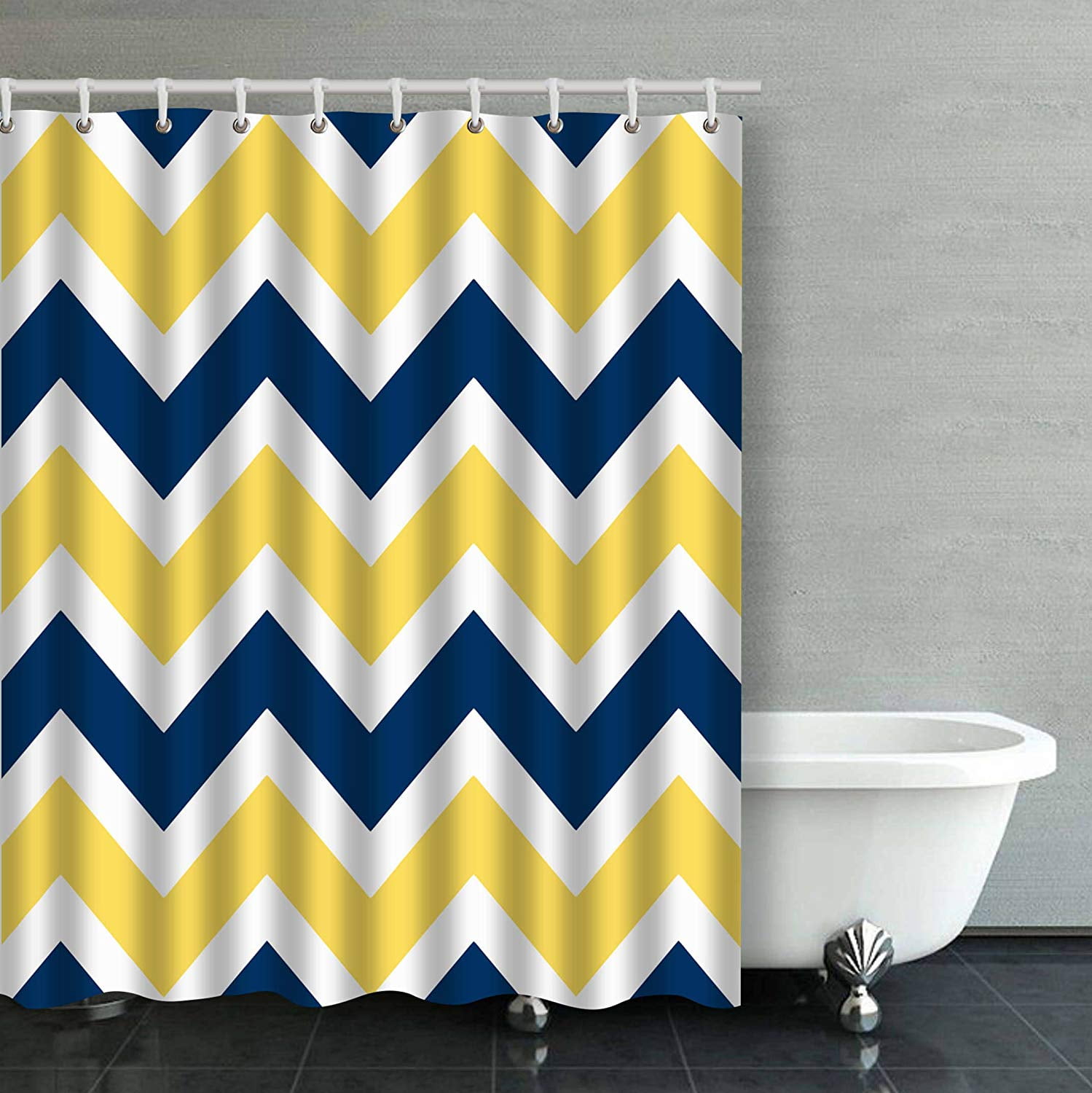 ARTJIA Navy Blue And Yellow Chevron Zigzag Pattern Bathroom Shower Curtain  66x72 inches - Walmart.com, image size:1499x1500