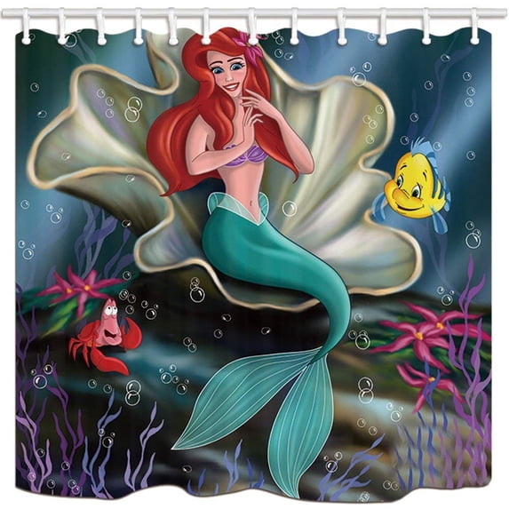ARTJIA OceanicUnderwater World Mermaid Clowenfish Polyester Fabric Bathroom Shower Curtain 66x72 inches