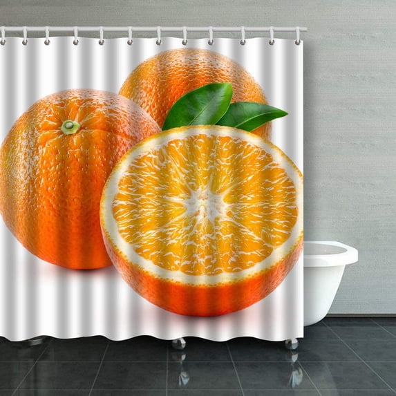 ARTJIA Orang Fruit Isolate Orange With Leaves Isolated On White Shower Curtain Bathroom Curtain 66x72 inches