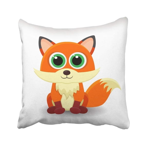 ARTJIA Orange Baby Sitting Cute Smiling Little Fox White Adorable Animal Cartoon Character Color Pillowcase 18x18 inch