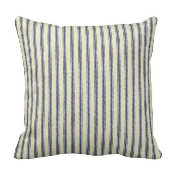 ARTJIA Retro Ticking Blue & White Striped Vintage French Pillowcase Cover 16x16 inch
