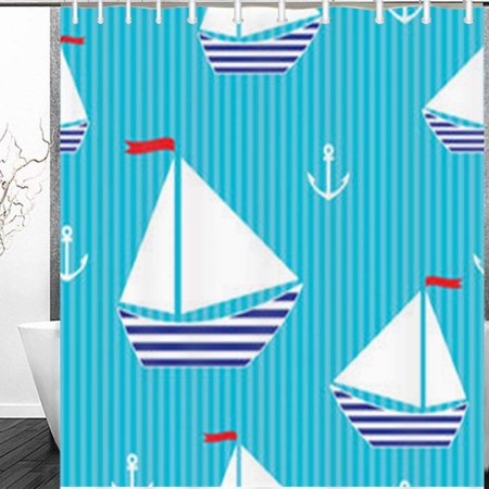 ARTJIA Sea Boats Anchors On Textures Baby Transportation Anchor Shell Shower Curtain 60x72 Inches