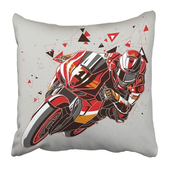 ARTJIA Sport Motorcyclist with Graphic Trail Motor Motorcycle Athletic Bike Competition Dangerous Fast Pillowcase Pillow Cover 18x18 inches